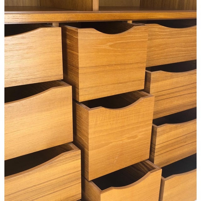 Danish Teak Tambour Doors 9 Drawers Dresser High Boy Chest Credenza Cabinet MINT