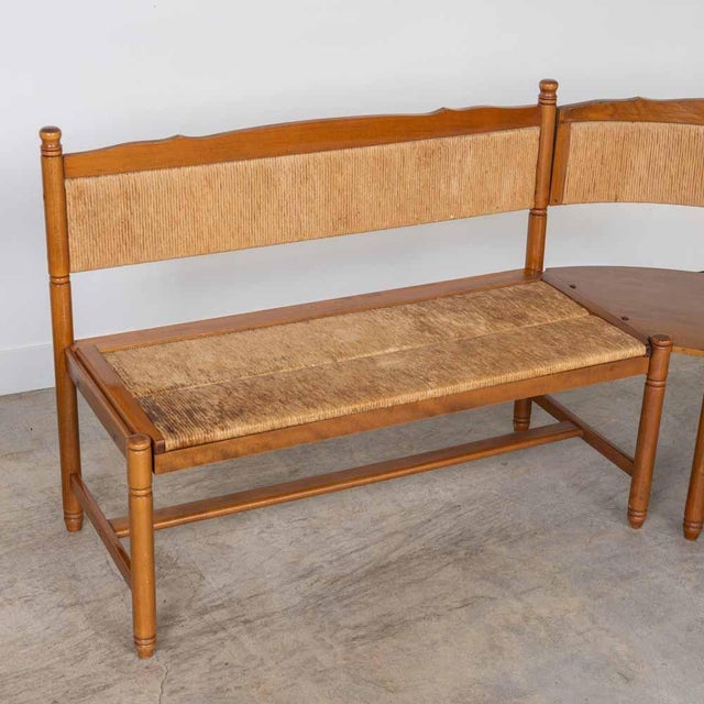1950s Curved Wood and Woven Banquette Bench, France 1950s For Sale - Image 5 of 13