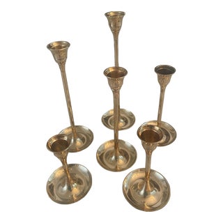 Set of 6 Vintage Brass Candle Holders For Sale