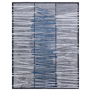 Modern Geometric Art Deco Wool & Silk Rug in Blue and Gray by Doris Leslie Blau For Sale