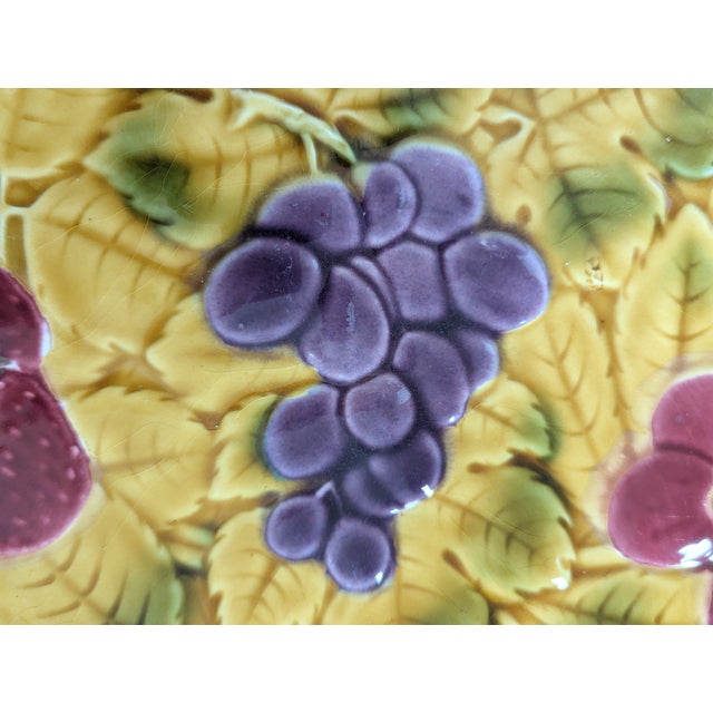 Antique French Barbotine Majolica Fruit Decorative Plate For Sale - Image 13 of 16