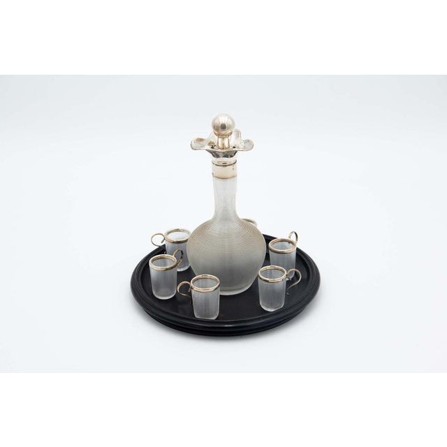 Glass Liqueur Bottle with Glasses, Set of 7 For Sale - Image 5 of 5