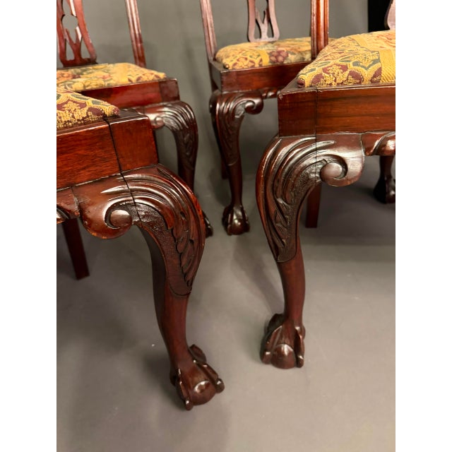 Antique Chippendale Style Mahogany Side Chair Set of 4 With Floral Upholstery, C. 1890 For Sale - Image 15 of 16