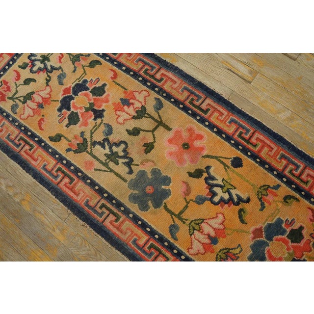 Amber 1920s Orange Amber Floral Antique Chinese Tibetan Rug 2'1" X 8'4" Wool Knotted Carpet Runner For Sale - Image 8 of 11