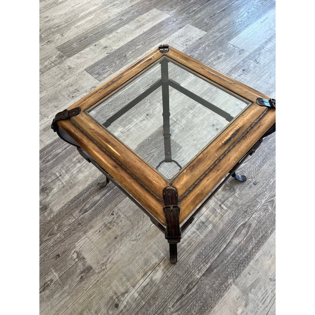 Jacques Adnet Jacques Adnet, Hermès Style Forged Iron & Wood Equestrian Buckle Side Table For Sale - Image 4 of 6
