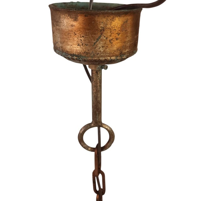 Goldenrod Wrought Iron and Hammered Glass Pendant Light by Longobard, Italy, 1970s For Sale - Image 8 of 10