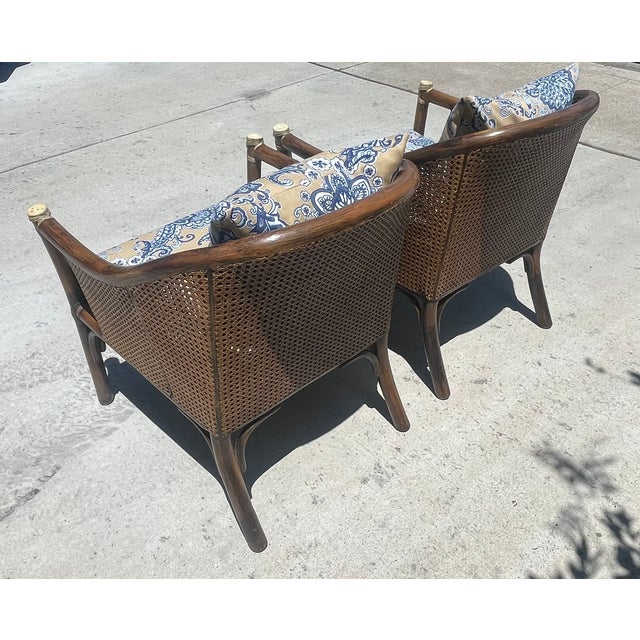 Mid 20th Century Authentic McGuire Vintage Rattan Barrel Back Lounge Chair Pair For Sale - Image 5 of 15