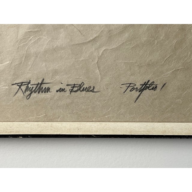 Abstract Mid-Century Roland Hockett “Rythm in Blues” Abstract Woodcut Print Signed and Numbered For Sale - Image 3 of 6