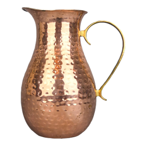 Vintage Hand Hammered Copper Pitcher With Brass Tone Handle