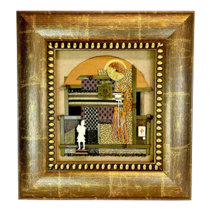 1980s Vintage Mixed Media Chinoiserie Collage Assemblage, Framed & Artist Signed.