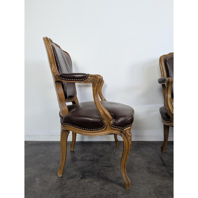 Louis XV Leather Armchairs, Set of 4 For Sale - Image 5 of 7