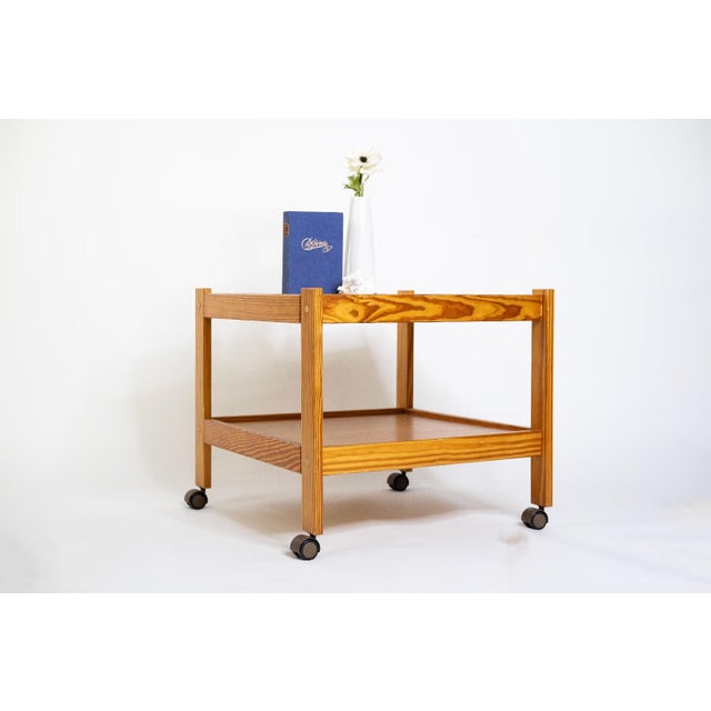 Vintage Teak 2-Tier Tea Trolley with Wheels For Sale - Image 3 of 7