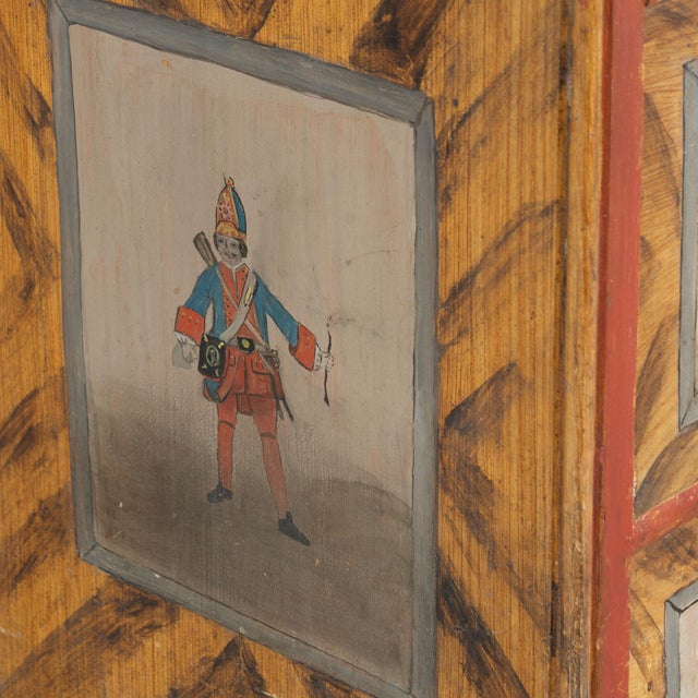 19th Century Original Hand-Painted Pine Chest of Three Drawers With Soldiers on Horseback For Sale - Image 9 of 13