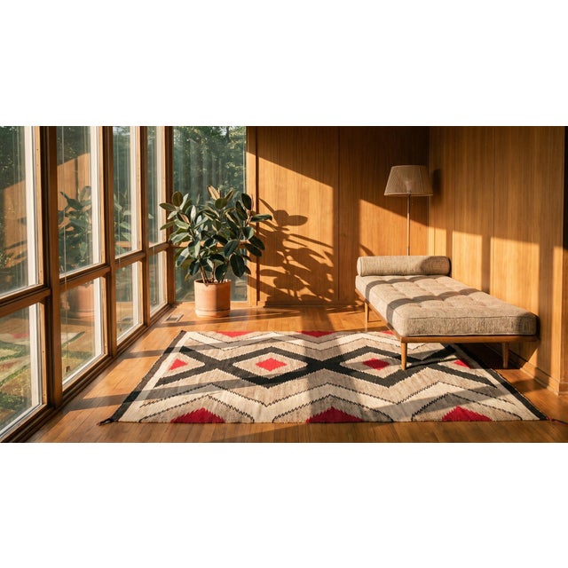 Textile 1930s Brown Earth Tone Diamond Antique American Navajo Rug 3.03 X 5 Flatweave Wool Carpet For Sale - Image 7 of 9