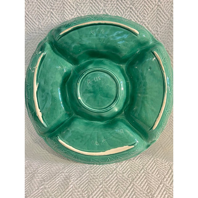 Vintage Majolica Style Usa Calif Pottery Cabbage Leaf Divided Serving Dish For Sale In New Orleans - Image 6 of 9