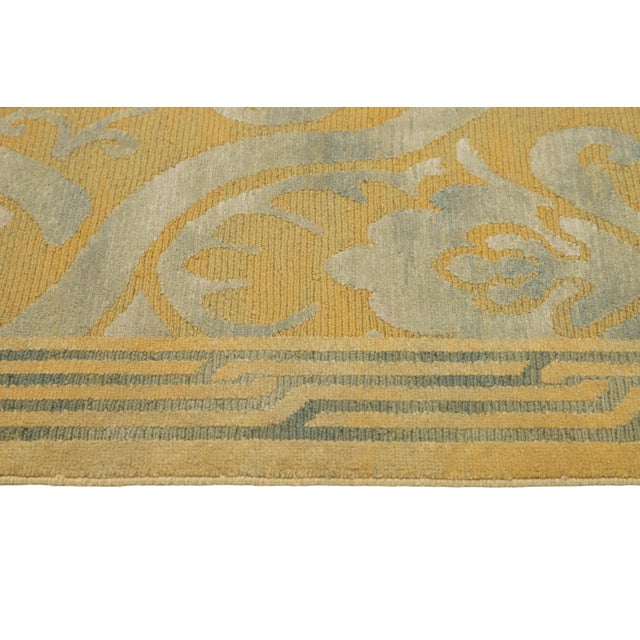 Handmade Needlepoint Wool & Silk Rug in Green and Gold Color With Allover Design For Sale - Image 9 of 9