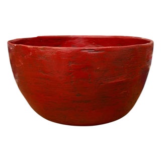 Large Red Lacquer Bowl with Textured Surface For Sale