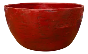 Large Red Lacquer Bowl with Textured Surface