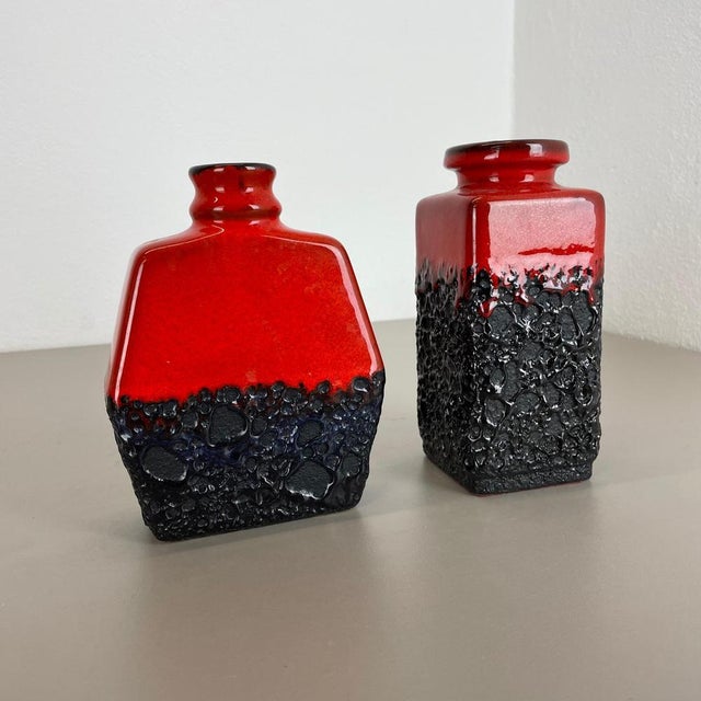 Cubic Fat Lava Pottery Vases attributed to Jopeko, Germany, 1970s, Set of 2 For Sale - Image 4 of 18