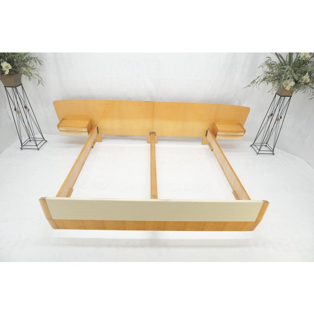 Swedish Mid Century Blond Birch King Headboard Bed Night Stands Box Spring NICE! For Sale - Image 9 of 18