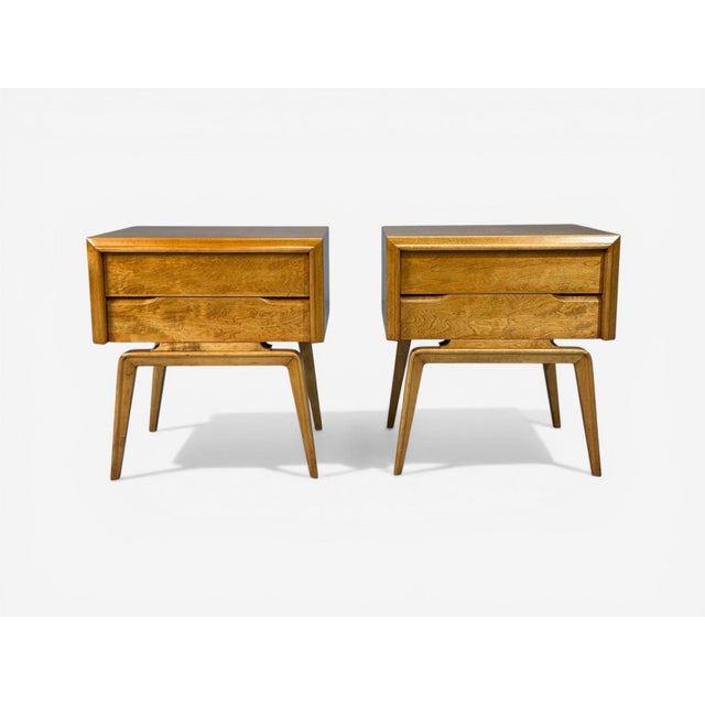 Edmund J Spence, Swedish Mid-Century Modern, Nightstands, Burled Maple, Bentwood, Sweden, 1960s A pair of Swedish modern...