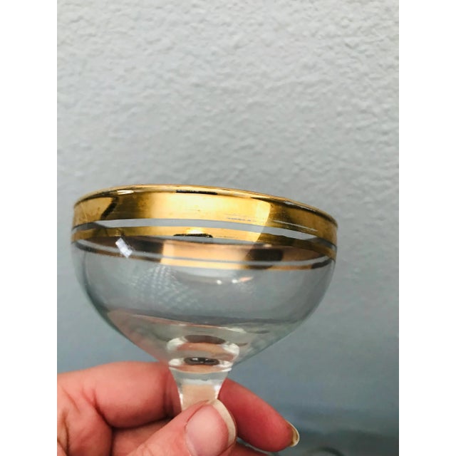Mid 20th Century Mid Century Vintage Gold Rim Cocktail or Champaign Coupe Glasses - Set of 8 For Sale - Image 5 of 6