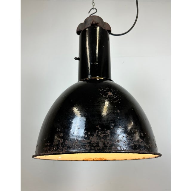 Industrial Bauhaus Black Enamel Pendant Lamp from Elektrosvit, 1930s For Sale - Image 18 of 18