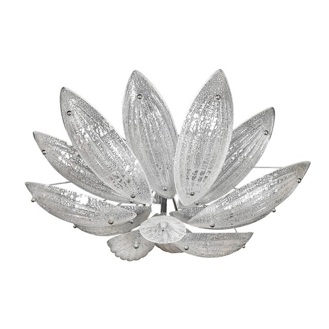 Modernist Hand-Blown Murano Glass Reeded Leaf Form Chandelier W/ 24k White Gold For Sale - Image 11 of 18