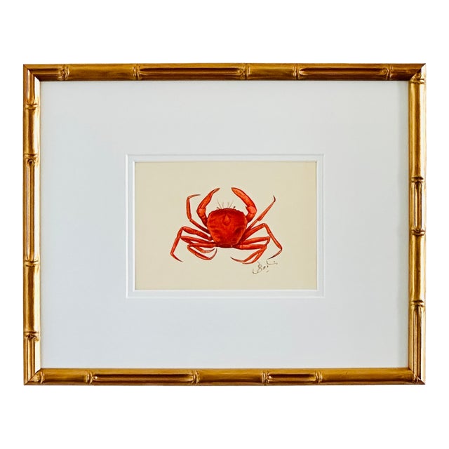 Original Hand-Painted Crab Painting, Framed For Sale