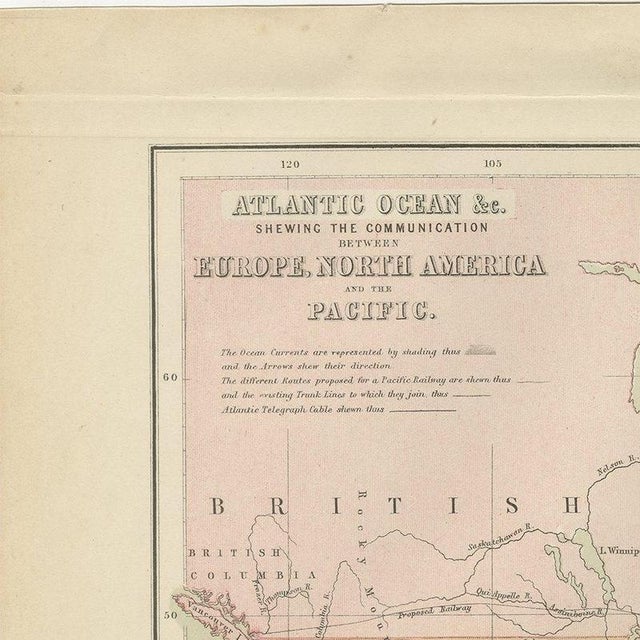 Paper Antique Chart of the Atlantic Ocean, 1870 For Sale - Image 7 of 12