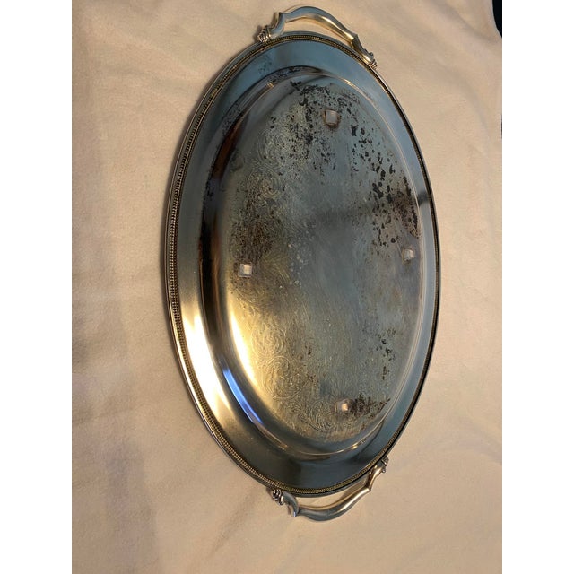 Mid 20th Century Vintage Oneida Oval Serving Large Tray W/Handles, Etched Base 23.5" X 14.5" For Sale - Image 5 of 6
