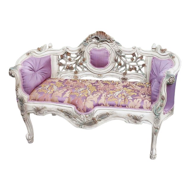 1970s French Louis XVI Pastel Beech Settee - 1 Pc For Sale