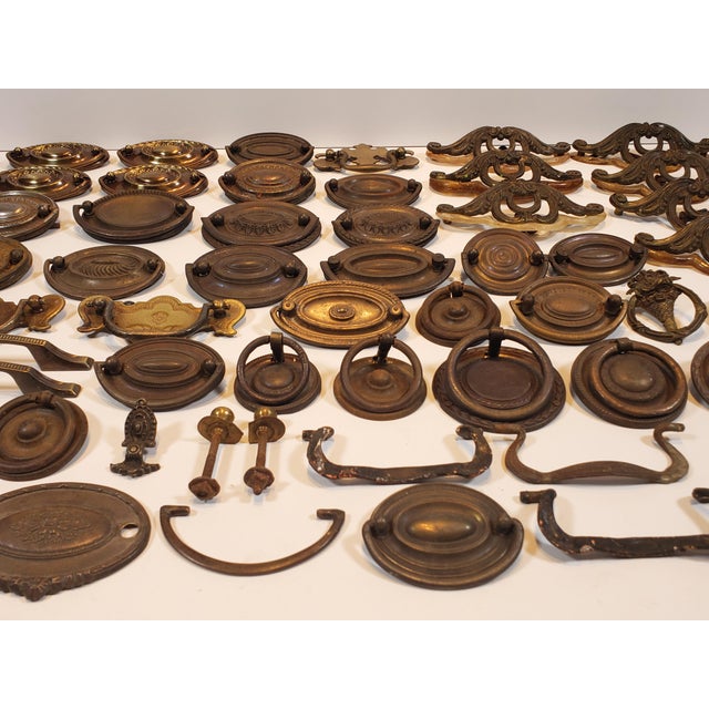Antique Decorative Brass Metal Furniture Handles and Knobs (42 Pieces) For Sale - Image 4 of 9