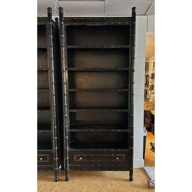 Vintage Pair Faux Bamboo Etagere Bookcase For Sale - Image 4 of 14