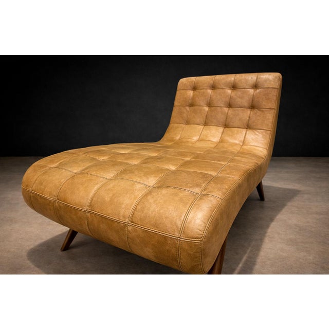 Mid-Century Modern Chaise Lounge in Hardwood and Faux Leather, Unknown, 1950s For Sale - Image 3 of 11