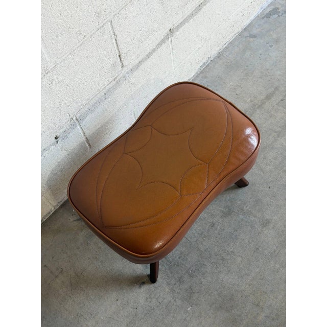 Mid 20th Century Vintage Scandinavian Mid Century Leather Footstool Ottoman For Sale - Image 5 of 8