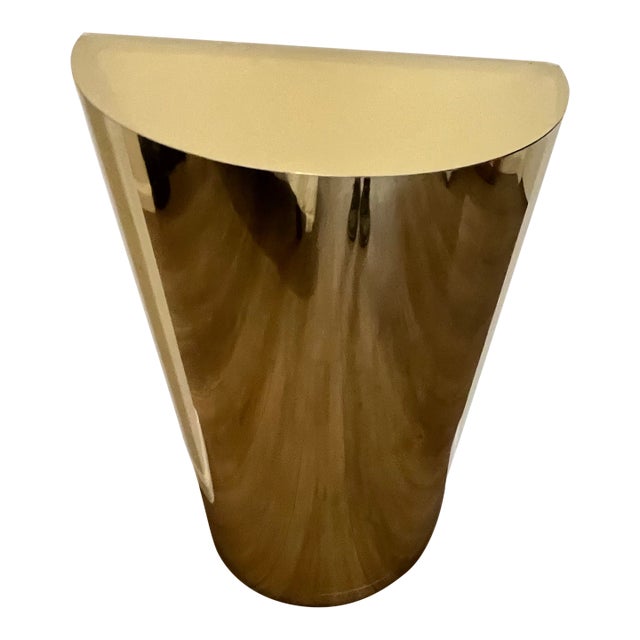 Vintage 1980s Hollywood Regency Style, Half Moon Gold, Pedestal Column Plant Stand For Sale