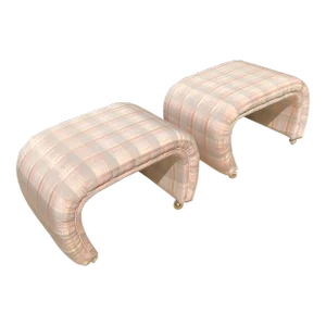 1980s Vintage Karl Springer Style Waterfall Benches - a Pair