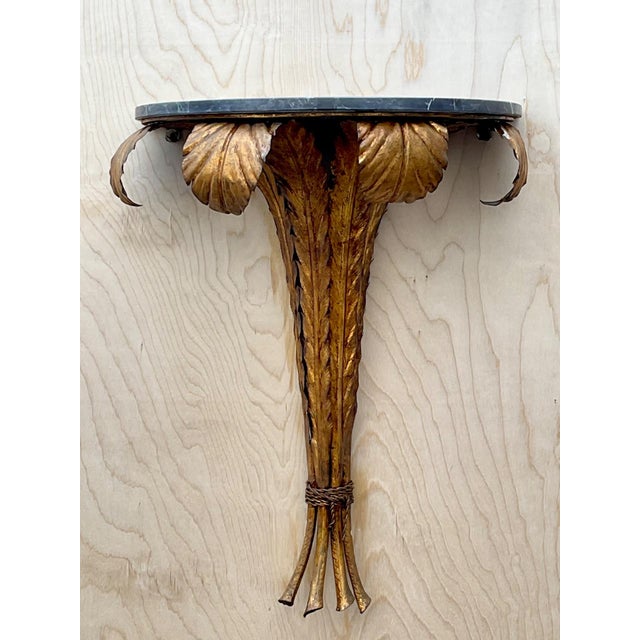 Mid 20th Century Vintage Gilt Metal and Marble Wall Console For Sale - Image 5 of 13