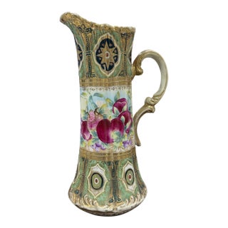 Antique Hand-Painted Nippon Ewer Pitcher Porcelain Footed Vase 16" Tall For Sale
