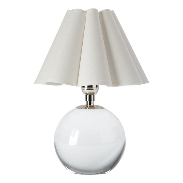 Regina Andrew Giorgio Crystal Mini Lamp, Polished Nickel with Linen Scalloped Shade For Sale