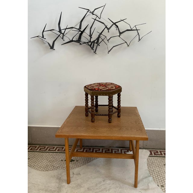 Vintage Mid-Century Walnut Footstool With Geometric Needlepoint Tapestry For Sale - Image 11 of 11