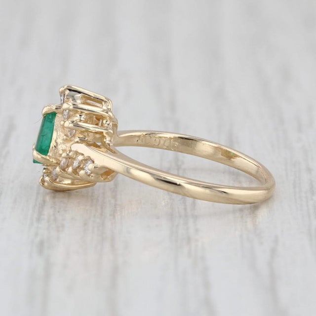 0.42ctw Pear Emerald Diamond Halo Ring 14k Yellow Gold Size 5.25 Engagement For Sale - Image 9 of 9