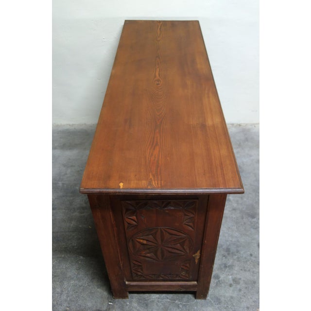 Knife-carved cembro pine sideboard from Hautes Alpes, France, 50s/60s. Good condition, 1 key. Width 138, depth 47, height...