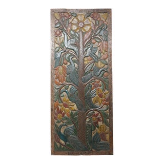 Colorful Tree of Life Hand-Carved Wooden Door Panel – Vintage Wellness Wall Art 84x36 For Sale