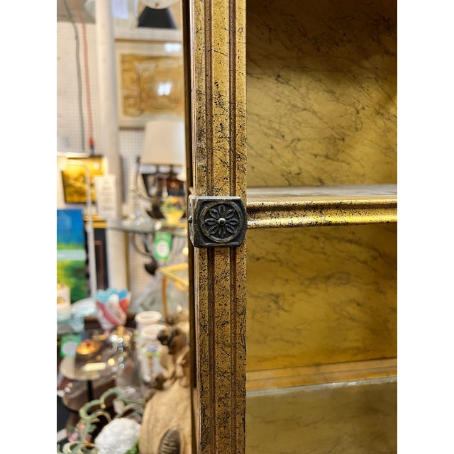 70s Hollywood Regency Faux Gold Leaf 5 Shelf Narrow Lighted Wood