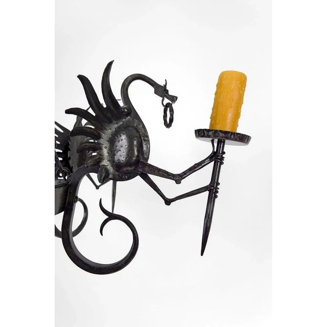 Large Wrought Iron Ceiling Light with Dragons, 1890s For Sale - Image 9 of 13