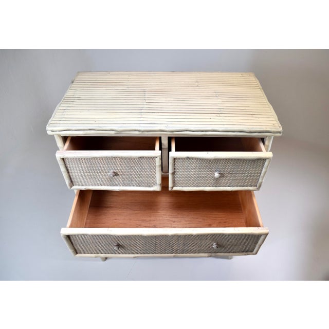 1990s Coastal Faux Bamboo Dresser With Grasscloth, White-Washed Finish For Sale - Image 12 of 13