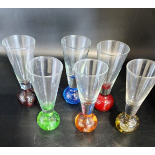 Mid-Century Modern 1960s Colorful Controlled Bubble Glass Cordials - Set of 6 For Sale - Image 3 of 5