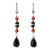 Italian Diamond Coral and Black Onyx Dangle Earrings, Pair For Sale